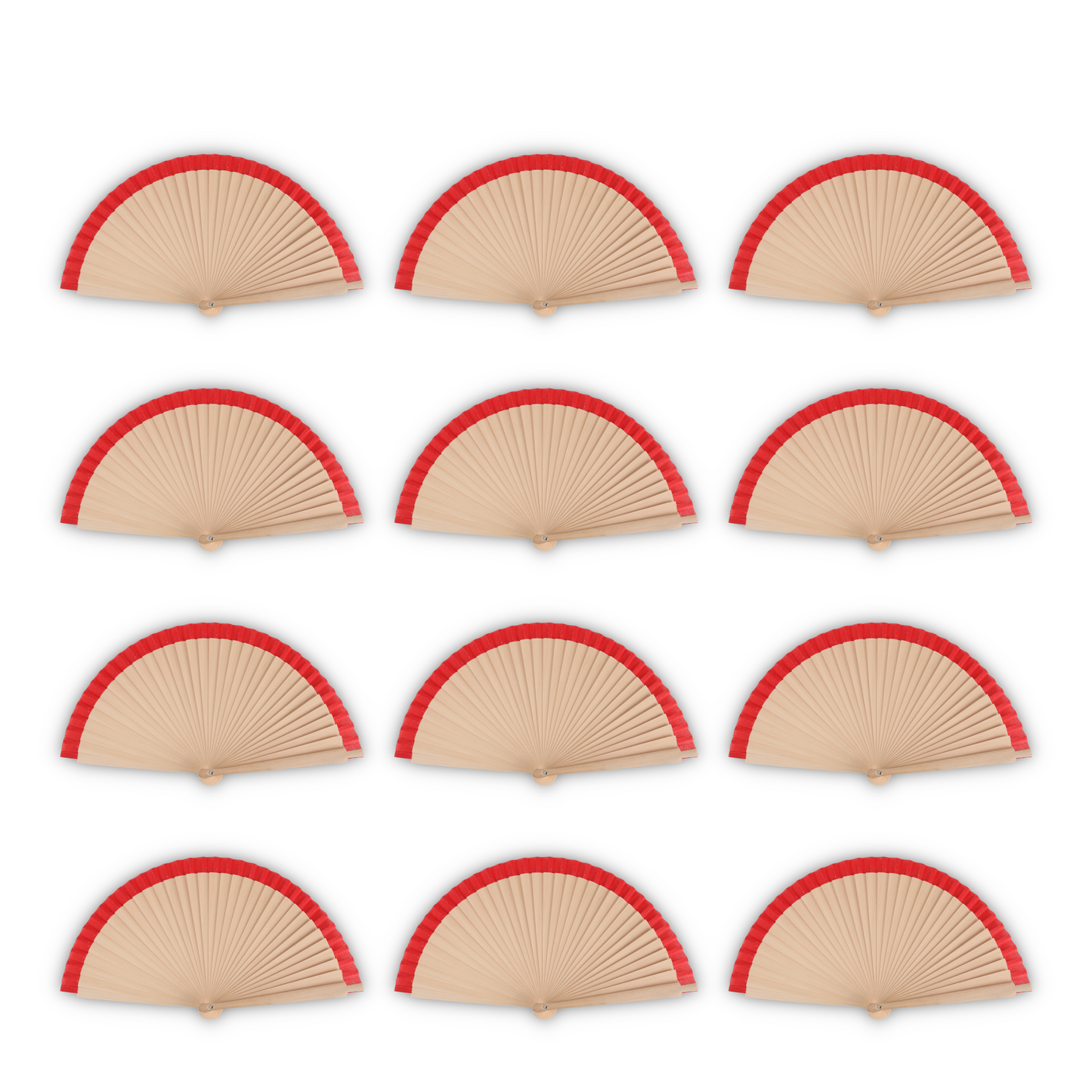 Home Universal®  Abanicos de Madera con Argolla para Cuello, Plegables con Tela en Varios Colores - Ligeros, Portátiles y Resistentes para Eventos, Bodas y Verano - Rojo 23 CM (12 Unidades)