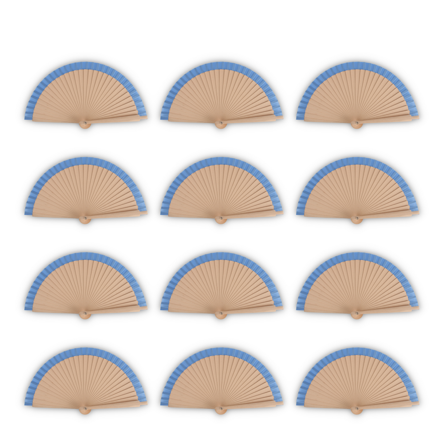 Home Universal®  Abanicos de Madera con Argolla para Cuello, Plegables con Tela en Varios Colores - Ligeros, Portátiles y Resistentes para Eventos, Bodas y Verano - Azul 19 CM (12 Unidades)