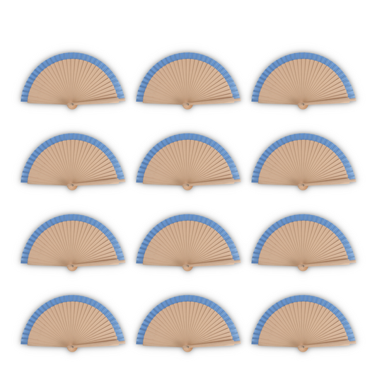 Home Universal®  Abanicos de Madera con Argolla para Cuello, Plegables con Tela en Varios Colores - Ligeros, Portátiles y Resistentes para Eventos, Bodas y Verano - Azul 19 CM (12 Unidades)