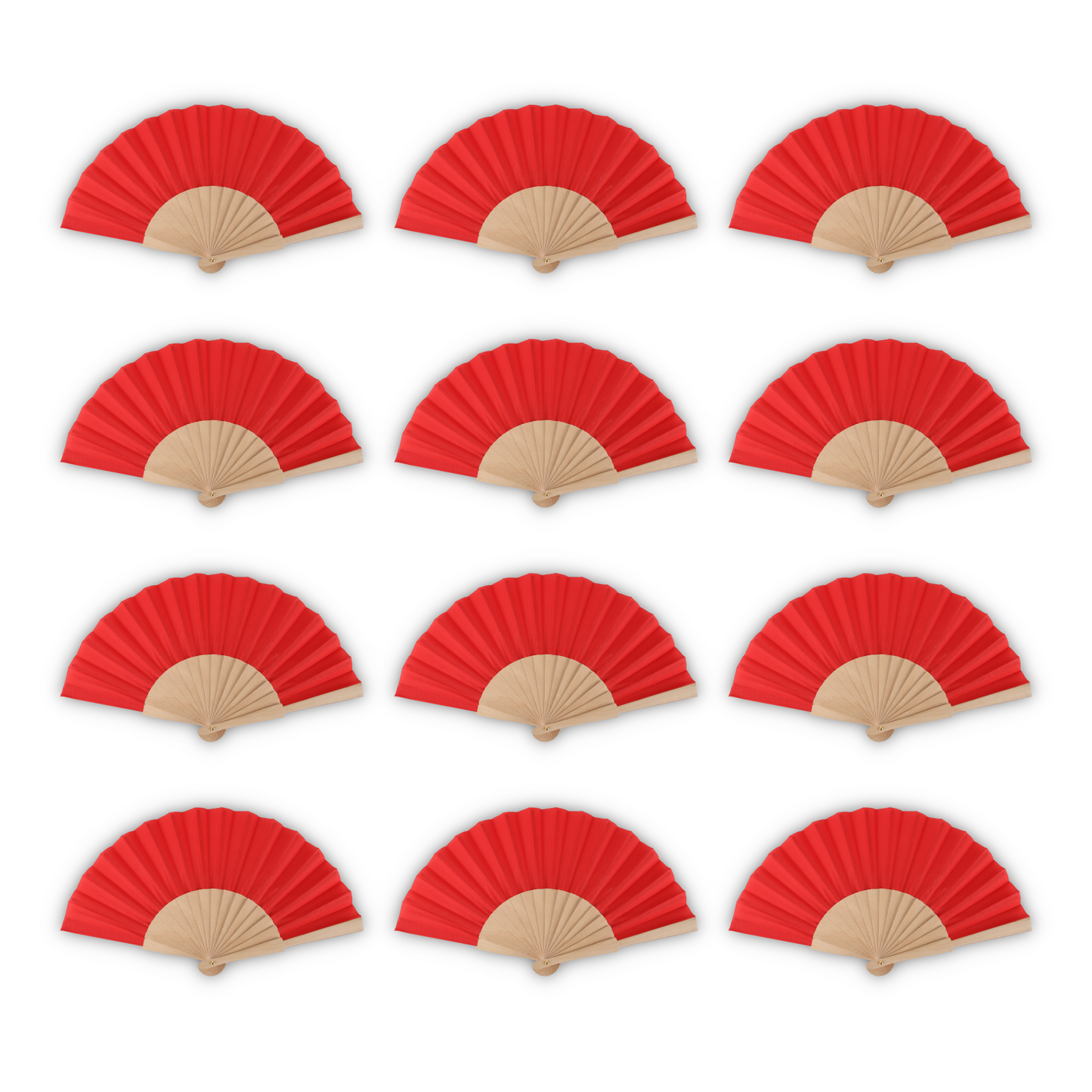 Home Universal ® Pack 12 Unidades Abanicos Madera con Tela Lisa 23cm, Detalles para los Invitados, Regalos de Boda, Fiestas, Comuniones y Otros Eventos - Rojo (12 Unidades)