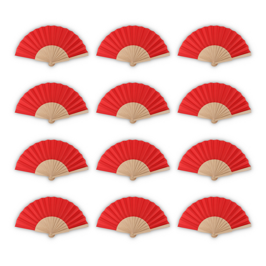 Home Universal ® Pack 12 Unidades Abanicos Madera con Tela Lisa 23cm, Detalles para los Invitados, Regalos de Boda, Fiestas, Comuniones y Otros Eventos - Rojo (12 Unidades)