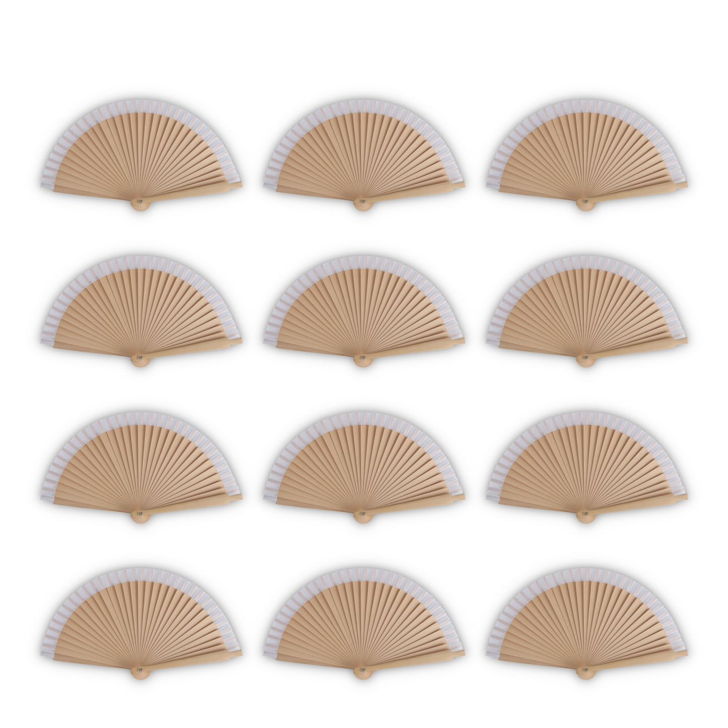 Home Universal®  Abanicos de Madera con Argolla para Cuello, Plegables con Tela en Varios Colores - Ligeros, Portátiles y Resistentes para Eventos, Bodas y Verano - Blanco 19 CM (12 Unidades)