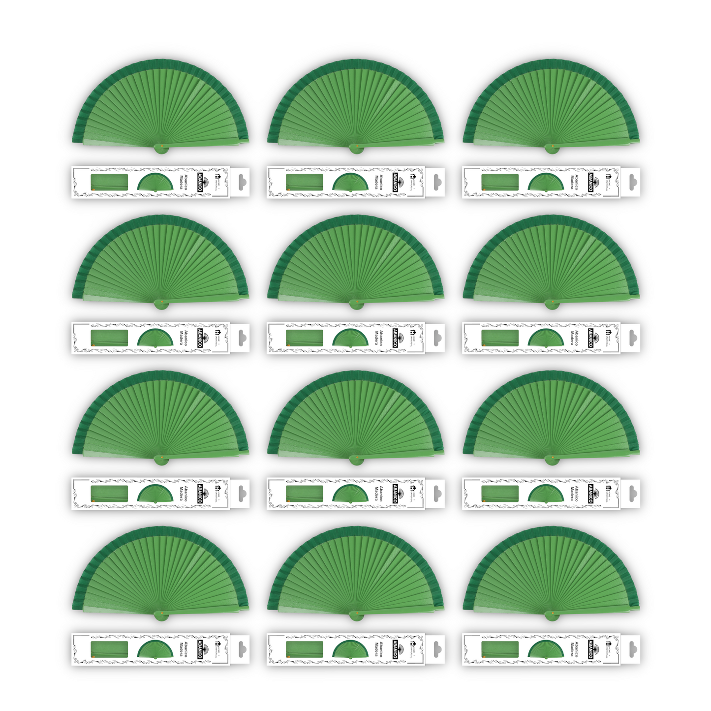 HOME UNIVERSAL Abanicos Madera con caja Liso 23CM, Detalles para los Invitados, Regalos de Boda, Fiesta, Comunión o Bautizo - (Verde Oscuro 23 CM con Caja)