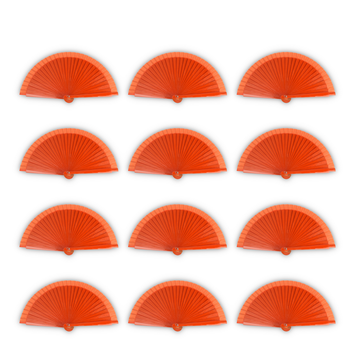 Home Universal® Pack de 12 Abanicos de Madera Lacados, Disponibles en Varios Colores y Tamaños, Abanico Flamenco Español para Bodas, Ferias, Fiestas, Comuniones y Eventos (Naranja)