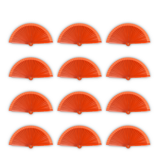 Home Universal® Pack de 12 Abanicos de Madera Lacados, Disponibles en Varios Colores y Tamaños, Abanico Flamenco Español para Bodas, Ferias, Fiestas, Comuniones y Eventos (Naranja)