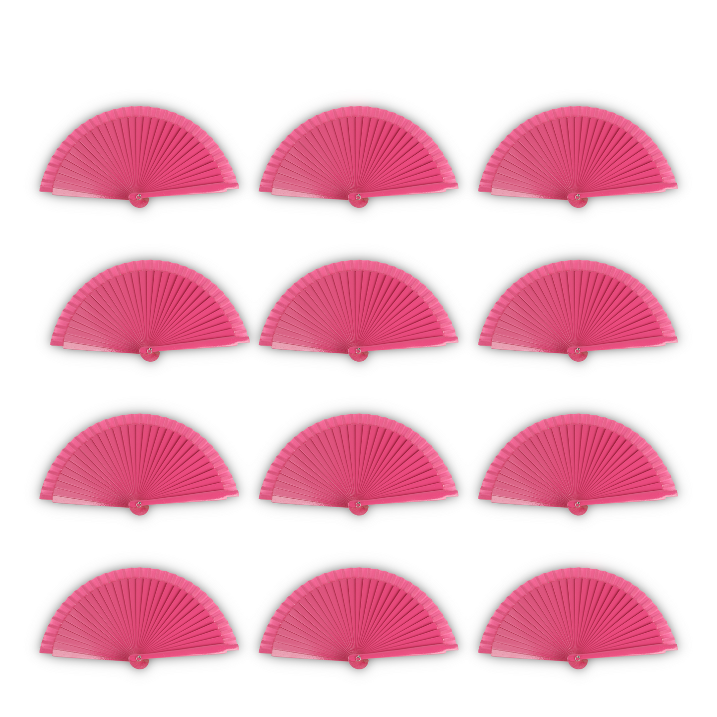 Home Universal® Pack de 12 Abanicos de Madera Lacados, Disponibles en Varios Colores y Tamaños, Abanico Flamenco Español para Bodas, Ferias, Fiestas, Comuniones y Eventos (Rosa Fucsia)