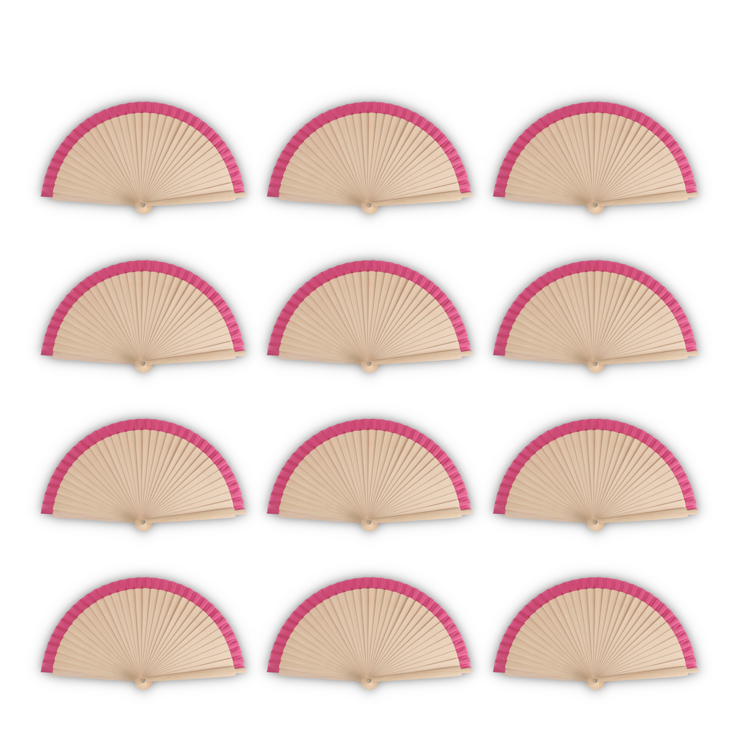 Home Universal®  Abanicos de Madera con Argolla para Cuello, Plegables con Tela en Varios Colores - Ligeros, Portátiles y Resistentes para Eventos, Bodas y Verano - Rosa 23 CM (12 Unidades)