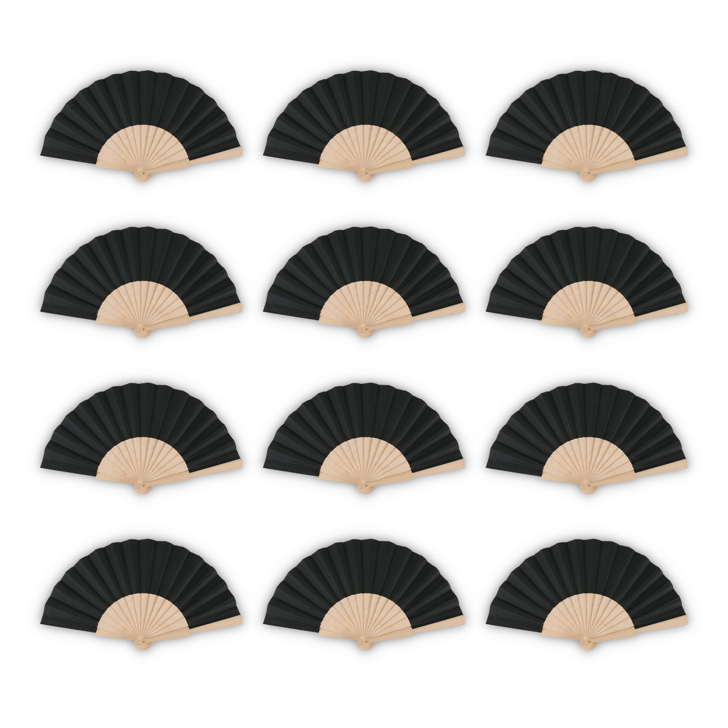 Home Universal ® Pack 12 Unidades Abanicos Madera con Tela Lisa 23cm, Detalles para los Invitados, Regalos de Boda, Fiestas, Comuniones y Otros Eventos - Negro (12 Unidades)