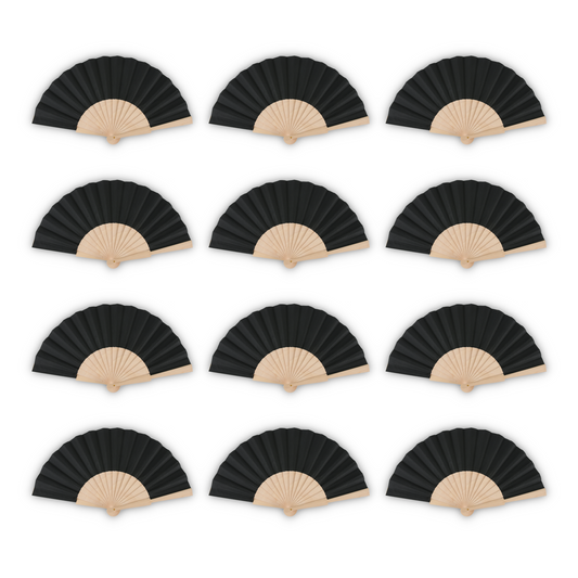 Home Universal ® Pack 12 Unidades Abanicos Madera con Tela Lisa 23cm, Detalles para los Invitados, Regalos de Boda, Fiestas, Comuniones y Otros Eventos - Negro (12 Unidades)
