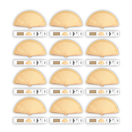 HOME UNIVERSAL 12 Abanicos Madera con caja Liso 23CM, Detalles para los Invitados, Regalos de Boda, Fiesta, Comunión o Bautizo - (Madera 23 CM con Caja)