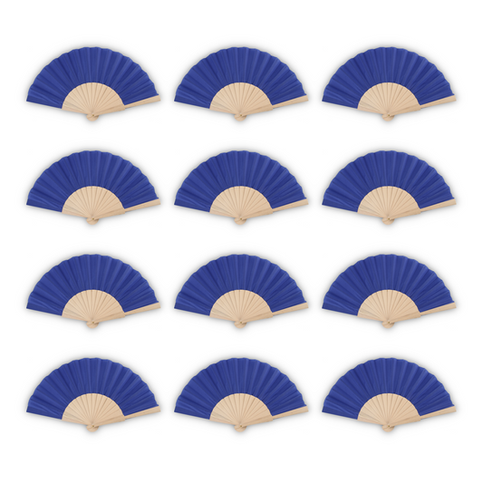 Home Universal ® Pack 12 Unidades Abanicos Madera con Tela Lisa 23cm, Detalles para los Invitados, Regalos de Boda, Fiestas, Comuniones y Otros Eventos - Azul Marino (12 Unidades)