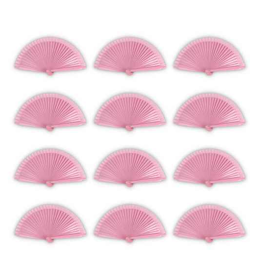 Home Universal® Pack de 12 Abanicos de Madera Lacados, Disponibles en Varios Colores y Tamaños, Abanico Flamenco Español para Bodas, Ferias, Fiestas, Comuniones y Eventos (Rosa Palo)