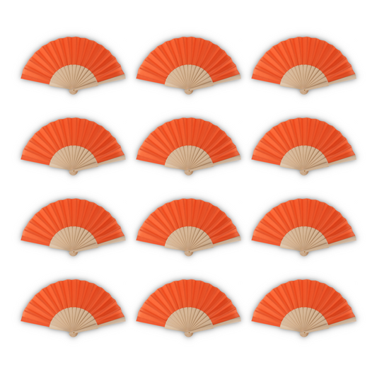 Home Universal ® Pack 12 Unidades Abanicos Madera con Tela Lisa 23cm, Detalles para los Invitados, Regalos de Boda, Fiestas, Comuniones y Otros Eventos - Naranja (12 Unidades)