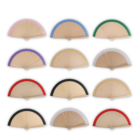 Home Universal®  Abanicos de Madera con Argolla para Cuello, Plegables con Tela en Varios Colores - Ligeros, Portátiles y Resistentes para Eventos, Bodas y Verano - Mezcla de Color 19 CM (12 Unidades)