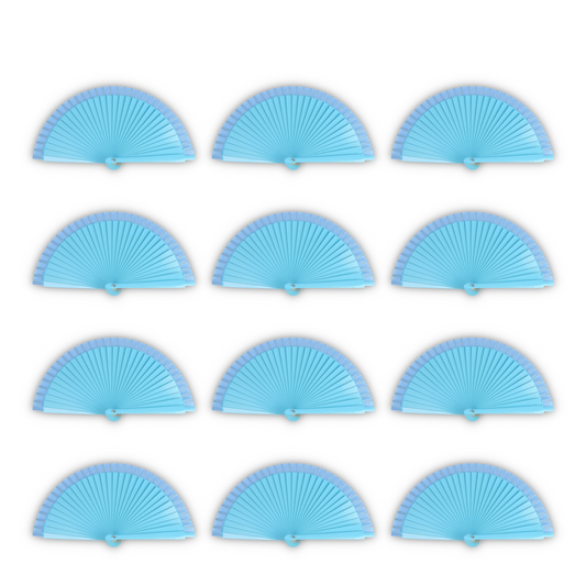 Home Universal® Pack de 12 Abanicos de Madera Lacados, Disponibles en Varios Colores y Tamaños, Abanico Flamenco Español para Bodas, Ferias, Fiestas, Comuniones y Eventos (Azul Marino)