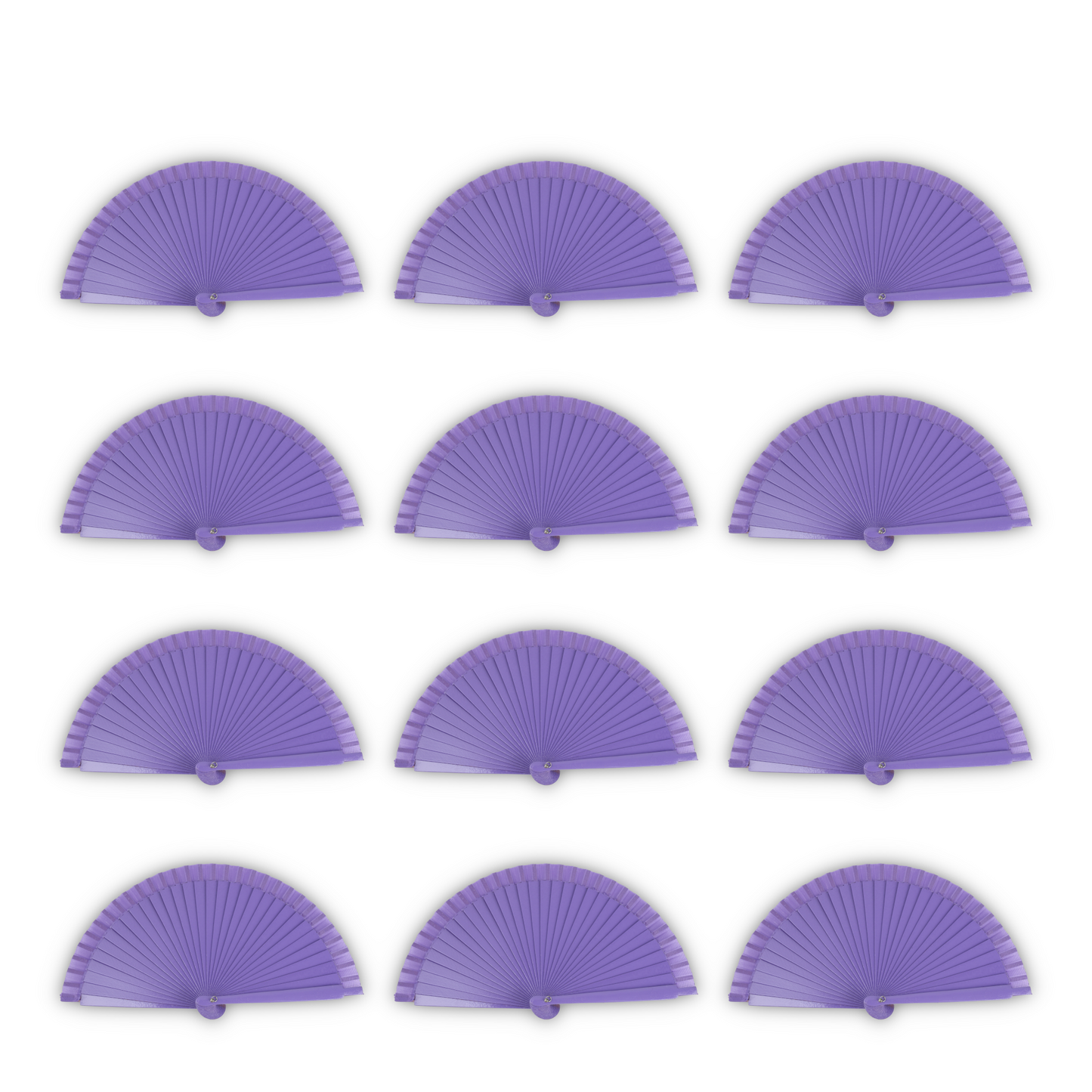 Home Universal® Pack de 12 Abanicos de Madera Lacados, Disponibles en Varios Colores y Tamaños, Abanico Flamenco Español para Bodas, Ferias, Fiestas, Comuniones y Eventos (Morado)