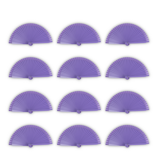 Home Universal® Pack de 12 Abanicos de Madera Lacados, Disponibles en Varios Colores y Tamaños, Abanico Flamenco Español para Bodas, Ferias, Fiestas, Comuniones y Eventos (Morado)