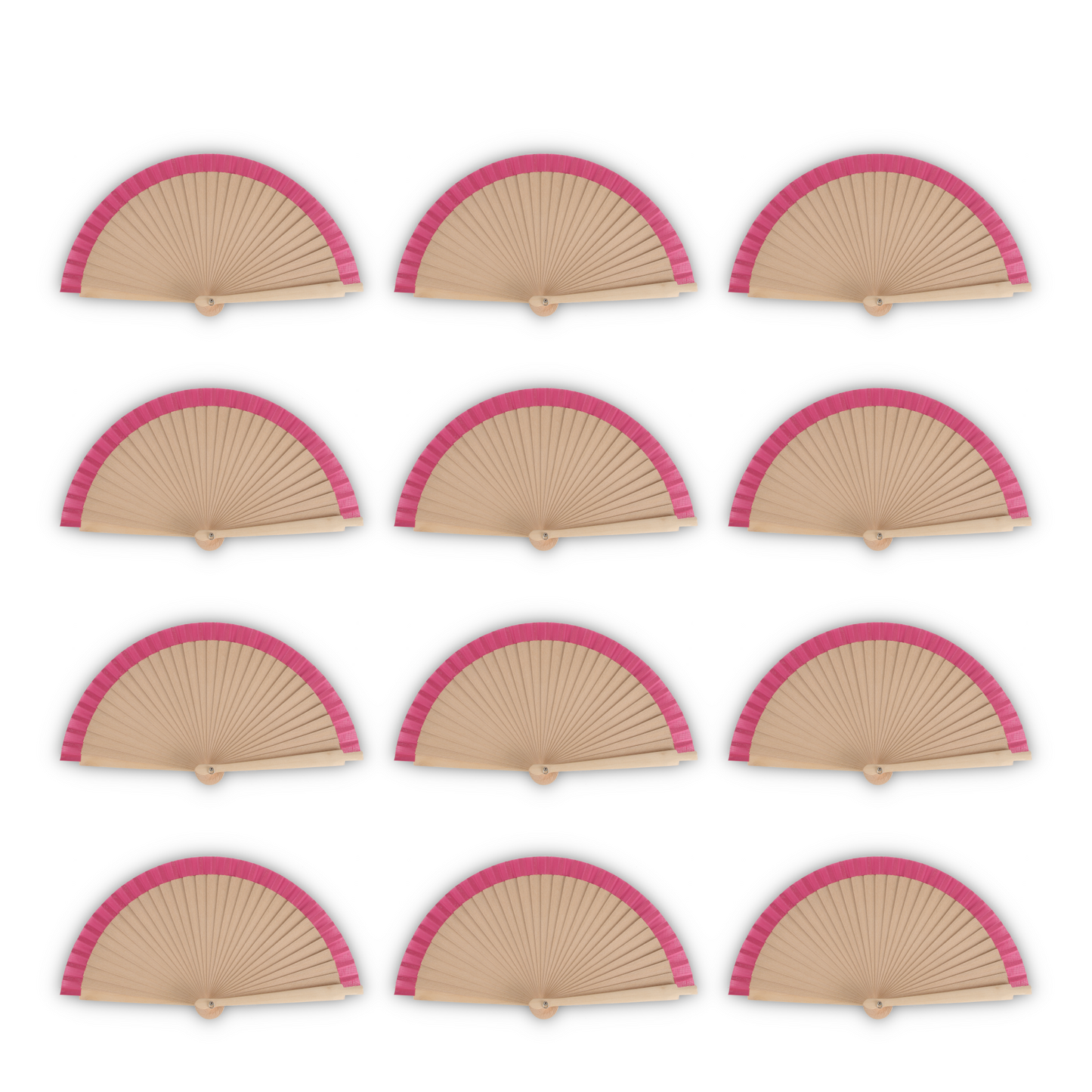 Home Universal®  Abanicos de Madera con Argolla para Cuello, Plegables con Tela en Varios Colores - Ligeros, Portátiles y Resistentes para Eventos, Bodas y Verano - Rosa 19 CM (12 Unidades)