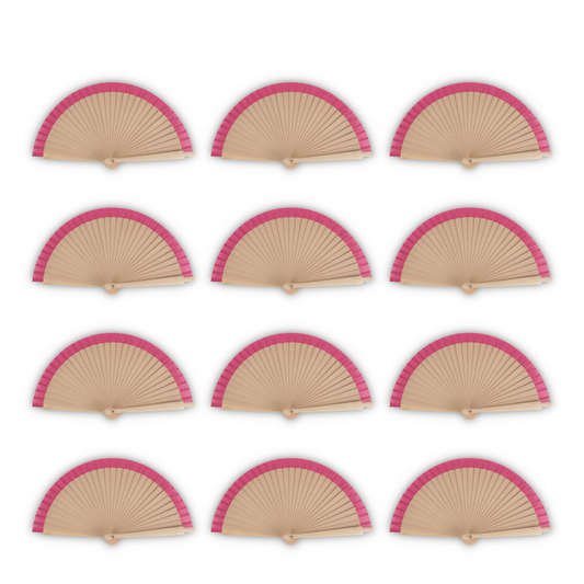 Home Universal®  Abanicos de Madera con Argolla para Cuello, Plegables con Tela en Varios Colores - Ligeros, Portátiles y Resistentes para Eventos, Bodas y Verano - Rosa 19 CM (12 Unidades)