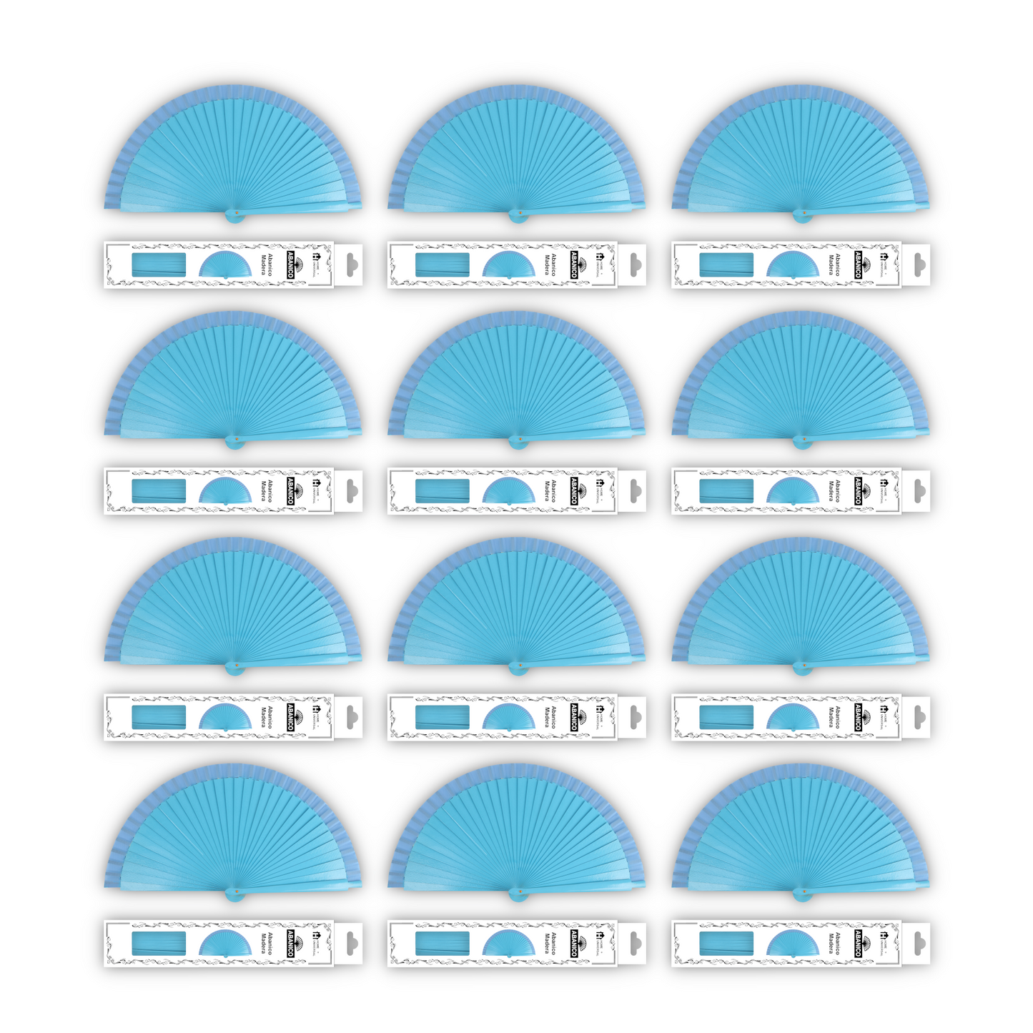 HOME UNIVERSAL Abanicos Madera con caja Liso 23CM, Detalles para los Invitados, Regalos de Boda, Fiesta, Comunión o Bautizo - (Azul Celeste 23 CM con Caja)