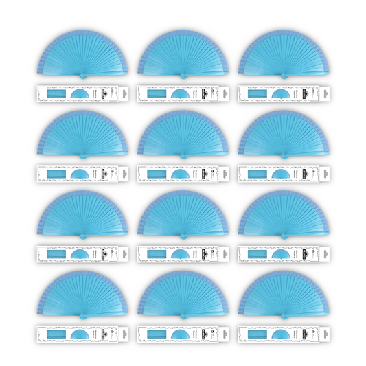 HOME UNIVERSAL 12 Abanicos Madera con caja Liso 23CM, Detalles para los Invitados, Regalos de Boda, Fiesta, Comunión o Bautizo - (Azul Celeste 23 CM con Caja)