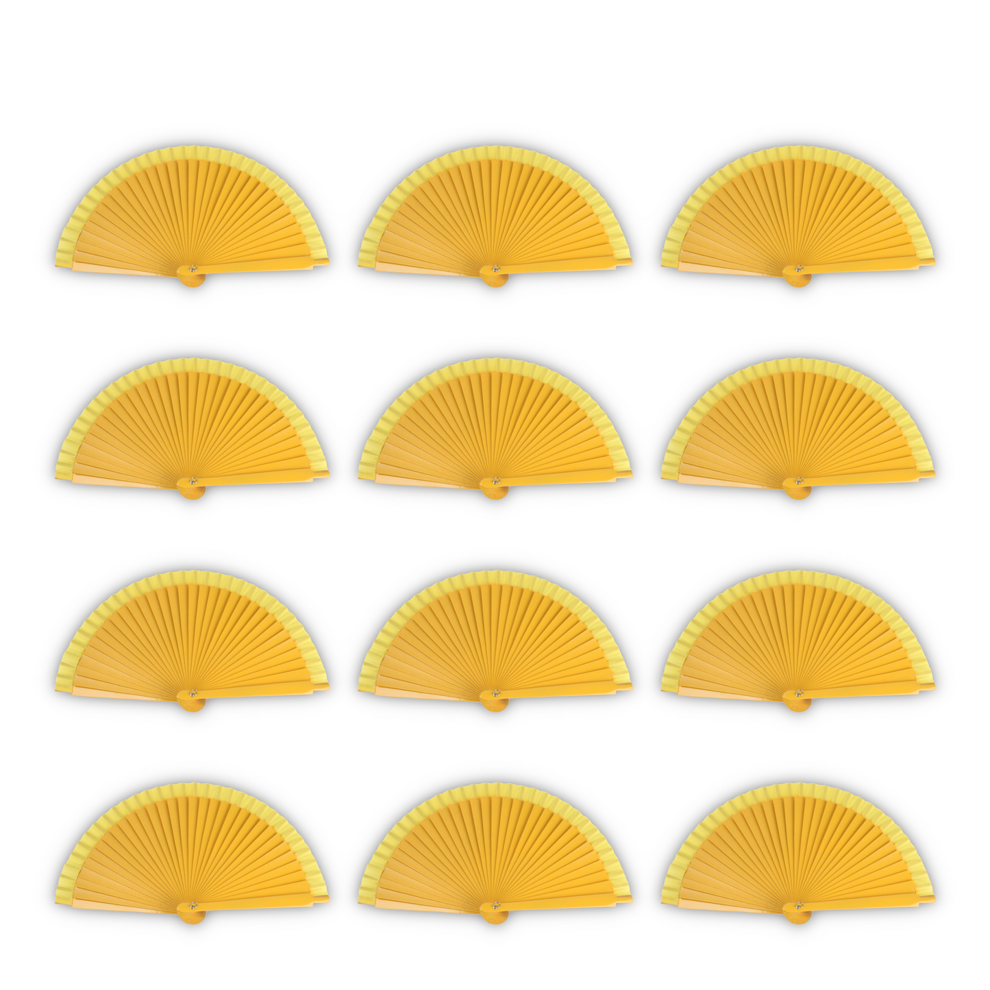 Home Universal® Pack de 12 Abanicos de Madera Lacados, Disponibles en Varios Colores y Tamaños, Abanico Flamenco Español para Bodas, Ferias, Fiestas, Comuniones y Eventos (Amarillo)