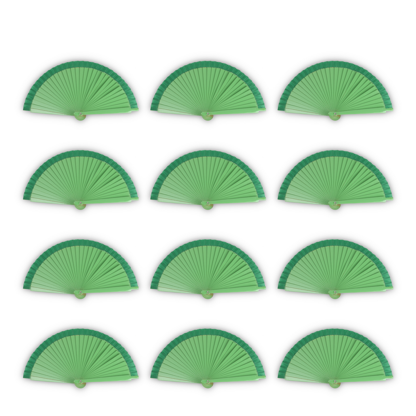 Home Universal® Pack de 12 Abanicos de Madera Lacados, Disponibles en Varios Colores y Tamaños, Abanico Flamenco Español para Bodas, Ferias, Fiestas, Comuniones y Eventos (Verde Oscuro)