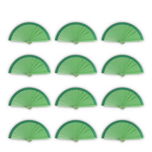 Home Universal® Pack de 12 Abanicos de Madera Lacados, Disponibles en Varios Colores y Tamaños, Abanico Flamenco Español para Bodas, Ferias, Fiestas, Comuniones y Eventos (Verde Oscuro)