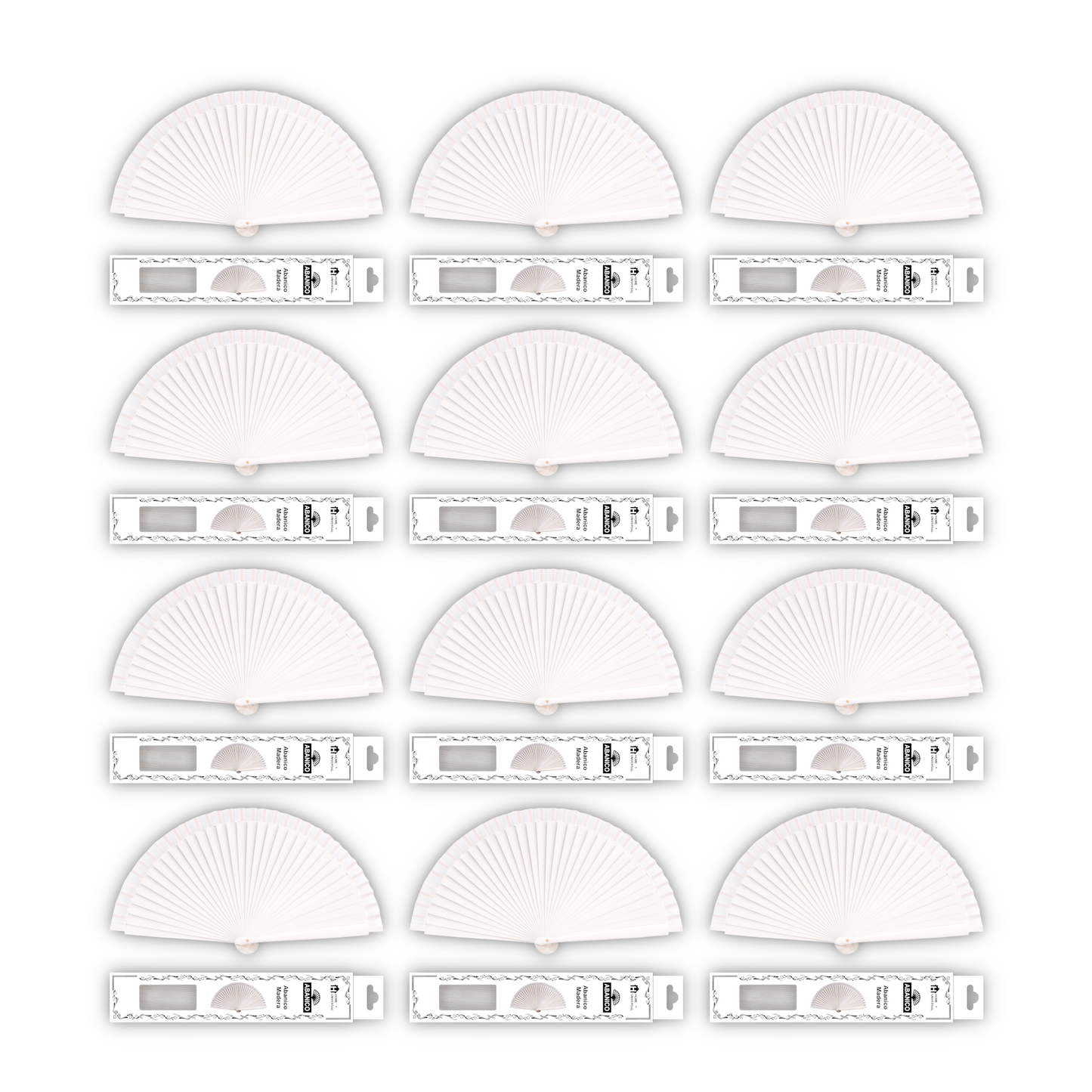 HOME UNIVERSAL Abanicos Madera con caja Liso 23CM, Detalles para los Invitados, Regalos de Boda, Fiesta, Comunión o Bautizo - (Blanco 23 CM con Caja)