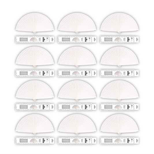 HOME UNIVERSAL 12 Abanicos Madera con caja Liso 23CM, Detalles para los Invitados, Regalos de Boda, Fiesta, Comunión o Bautizo - (Blanco 23 CM con Caja)