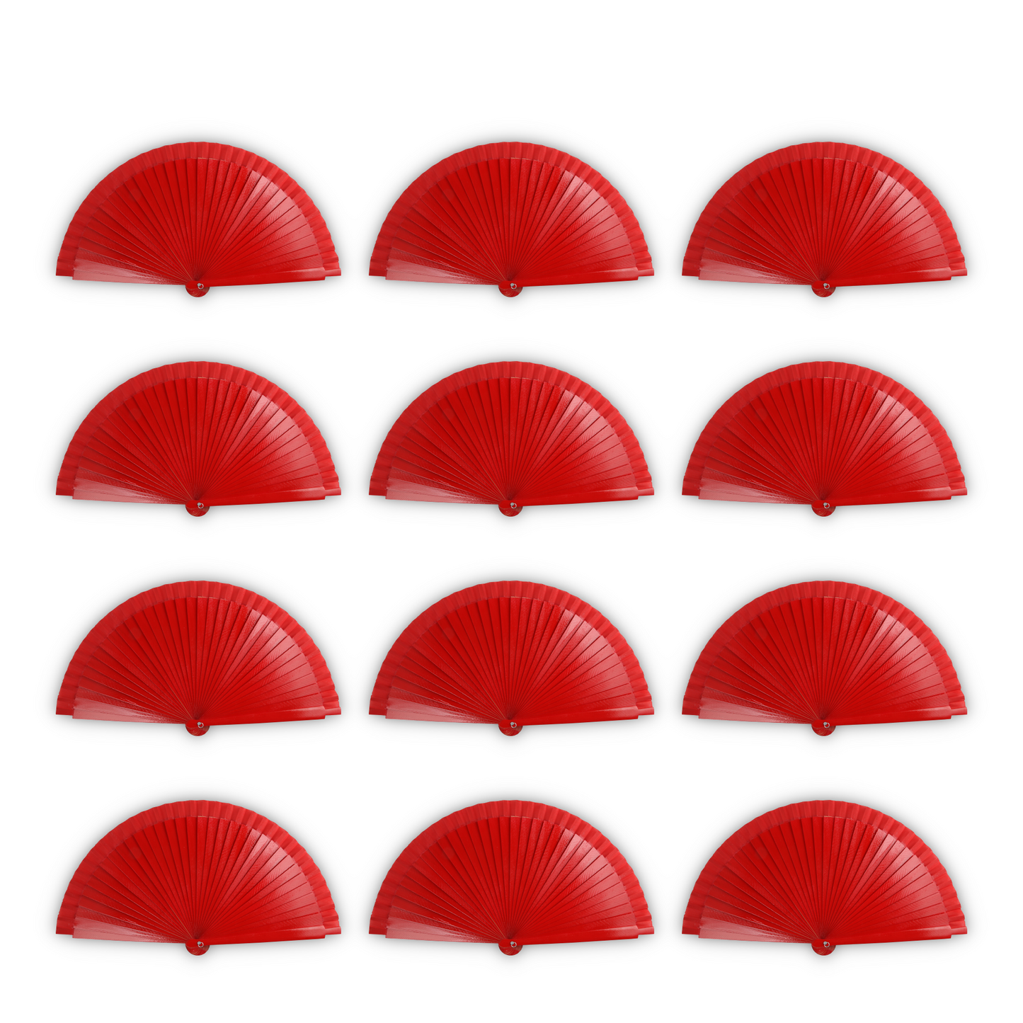 Home Universal® Pack de 12 Abanicos de Madera Lacados, Disponibles en Varios Colores y Tamaños, Abanico Flamenco Español para Bodas, Ferias, Fiestas, Comuniones y Eventos (Rojo)