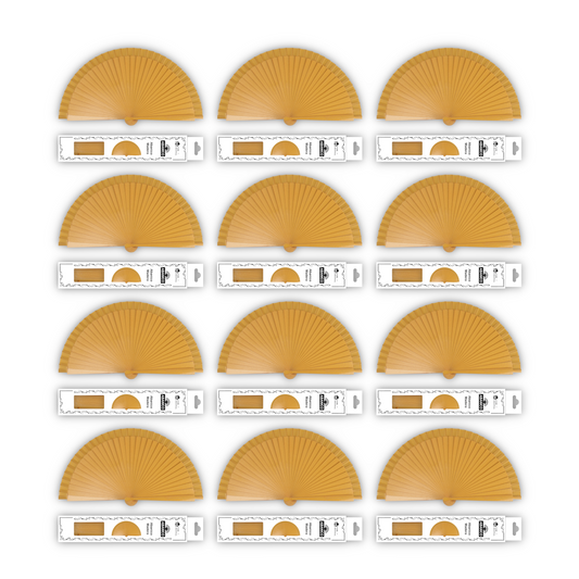 HOME UNIVERSAL 12 Abanicos Madera con caja Liso 23CM, Detalles para los Invitados, Regalos de Boda, Fiesta, Comunión o Bautizo - (Dorado 23 CM con Caja)