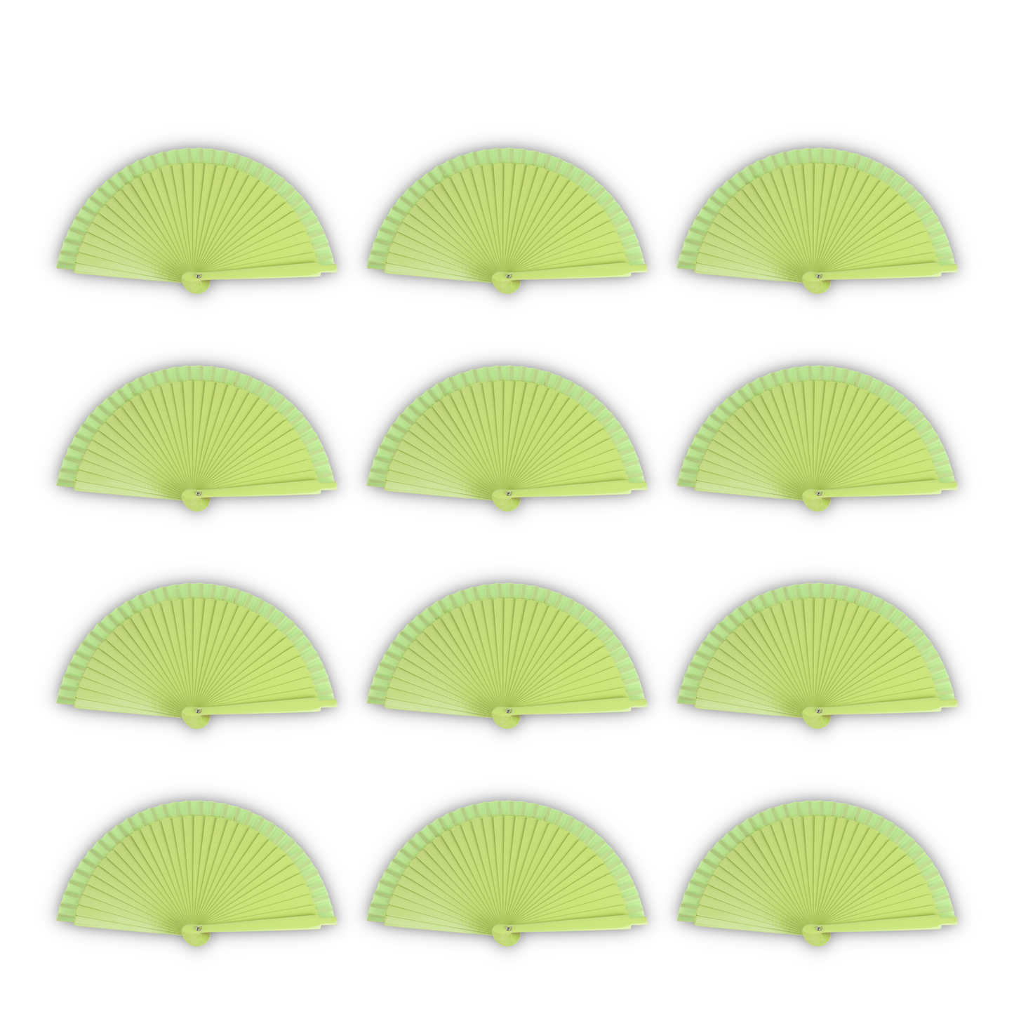 Home Universal® Pack de 12 Abanicos de Madera Lacados, Disponibles en Varios Colores y Tamaños, Abanico Flamenco Español para Bodas, Ferias, Fiestas, Comuniones y Eventos (Verde Claro)