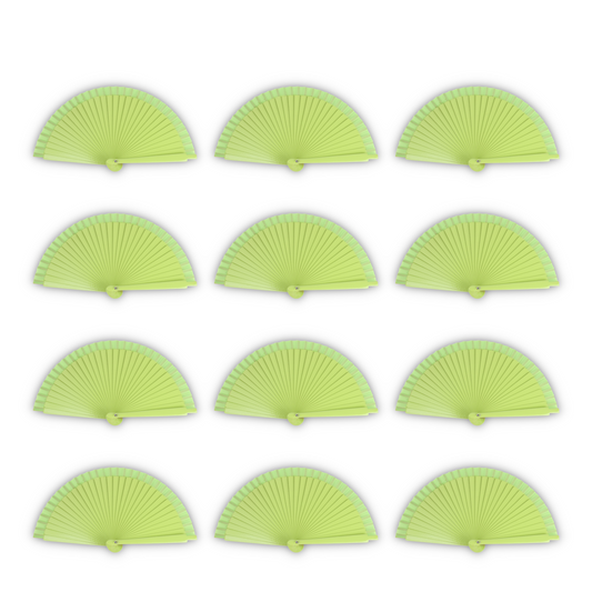 Home Universal® Pack de 12 Abanicos de Madera Lacados, Disponibles en Varios Colores y Tamaños, Abanico Flamenco Español para Bodas, Ferias, Fiestas, Comuniones y Eventos (Verde Claro)