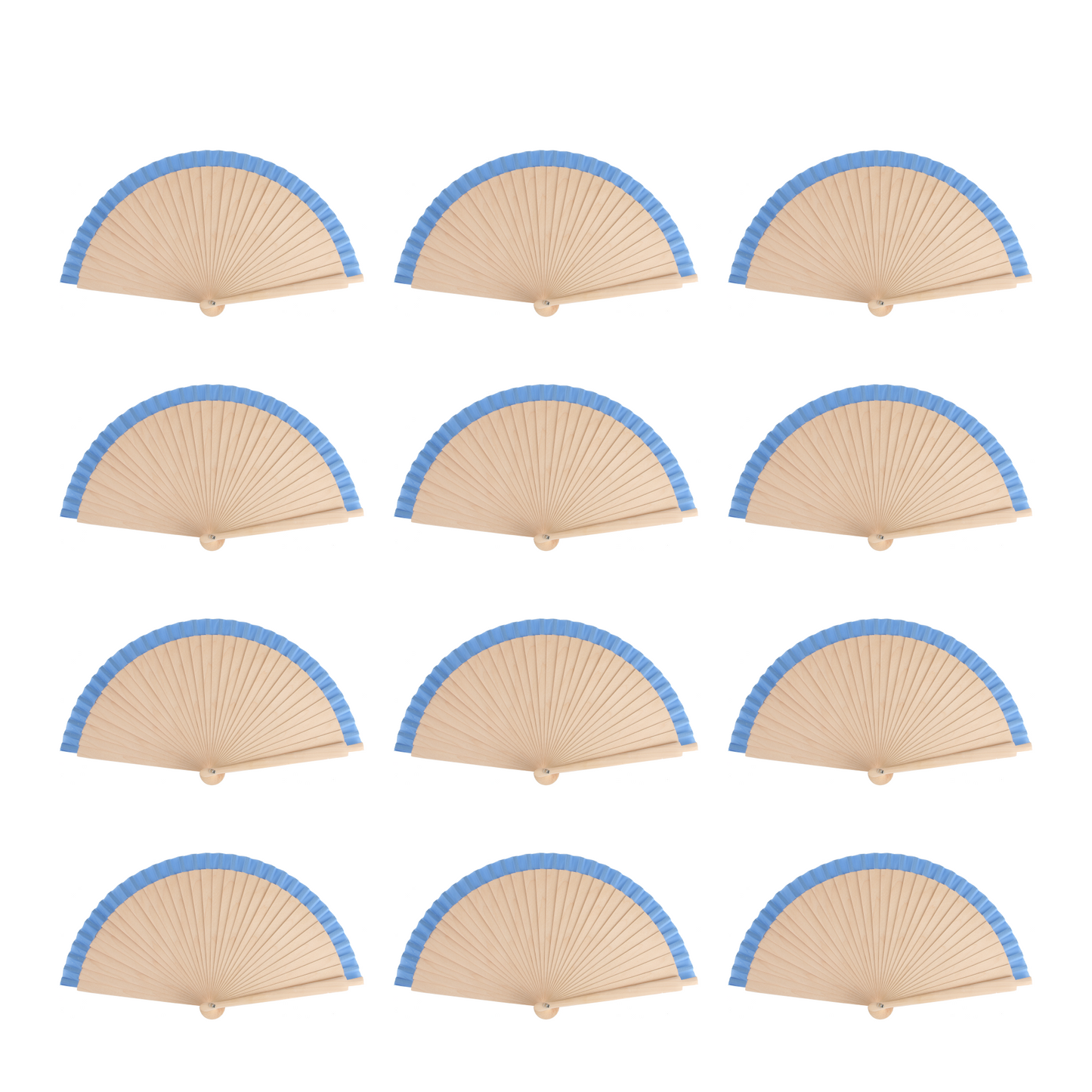 Home Universal®  Abanicos de Madera con Argolla para Cuello, Plegables con Tela en Varios Colores - Ligeros, Portátiles y Resistentes para Eventos, Bodas y Verano - Azul  23 CM (12 Unidades)