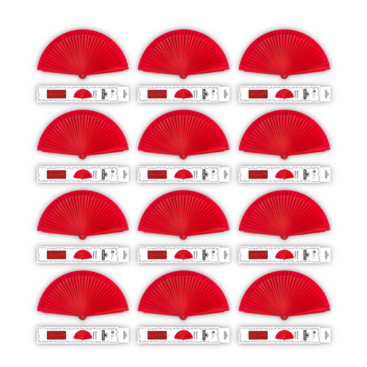HOME UNIVERSAL 12 Abanicos Madera con caja Liso 23CM, Detalles para los Invitados, Regalos de Boda, Fiesta, Comunión o Bautizo - (Rojo 23 CM con Caja)