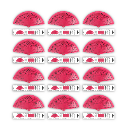 Home Universal®  Abanico Español Plegable de Madera con Argolla de Doble Cara Rojo con Lunares - Ventilador de Mano Ligero Portátil para Flamenco, Bodas, Fiesta y Verano - Rosa Con Lunar Negro - 23 CM (12 Unidades)