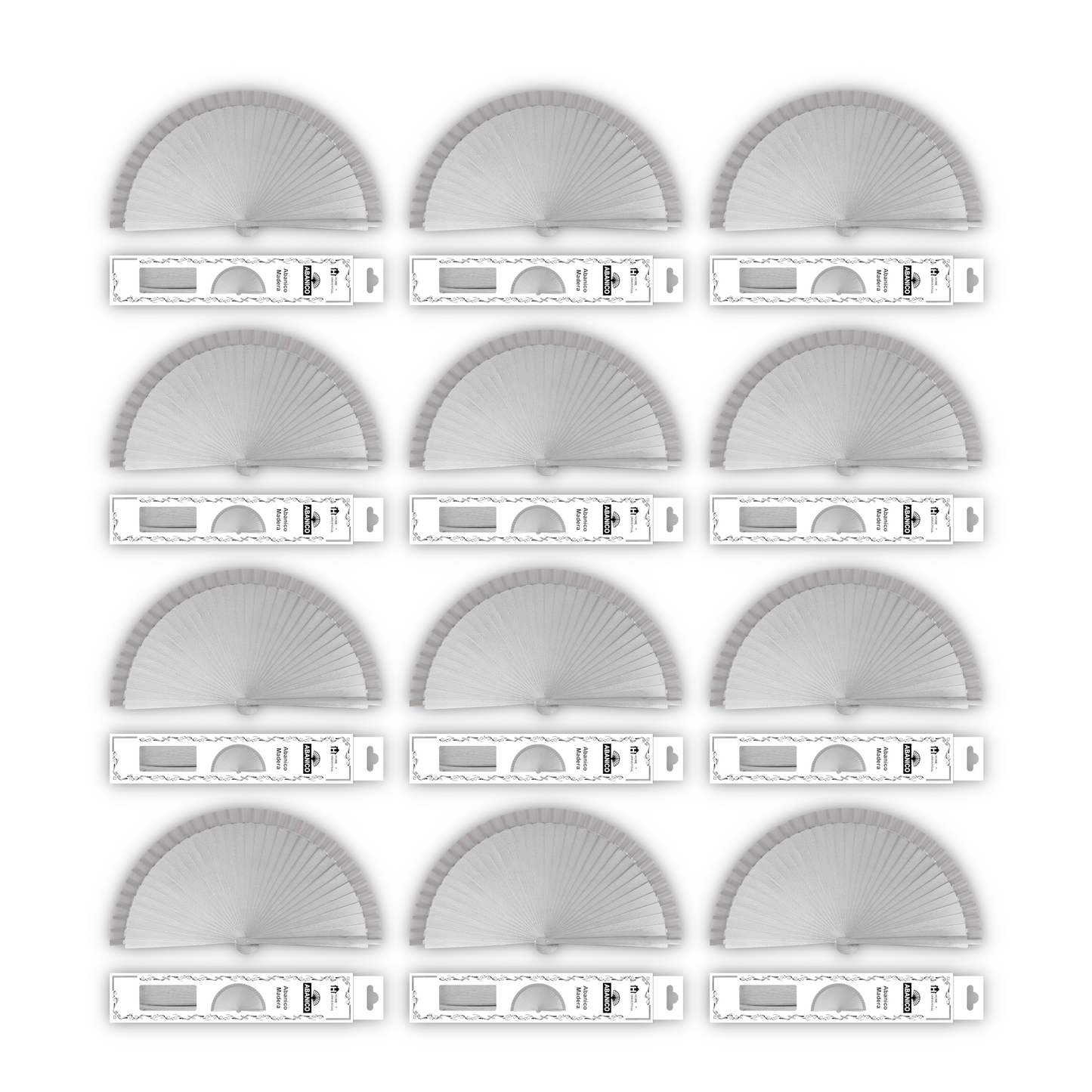 HOME UNIVERSAL Abanicos Madera con caja Liso 23CM, Detalles para los Invitados, Regalos de Boda, Fiesta, Comunión o Bautizo - (Plateado 23 CM con Caja)