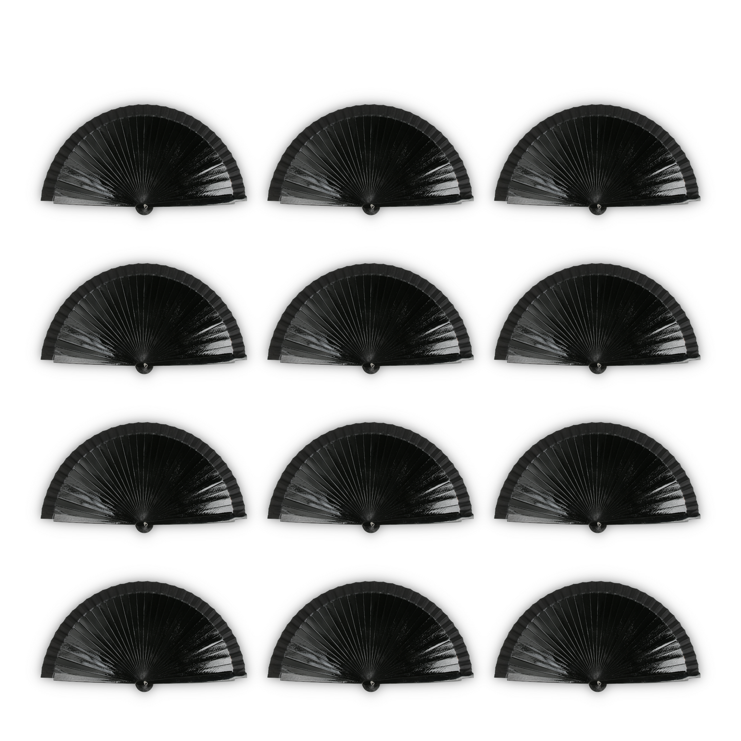 Home Universal® Pack de 12 Abanicos de Madera Lacados, Disponibles en Varios Colores y Tamaños, Abanico Flamenco Español para Bodas, Ferias, Fiestas, Comuniones y Eventos (Negro)