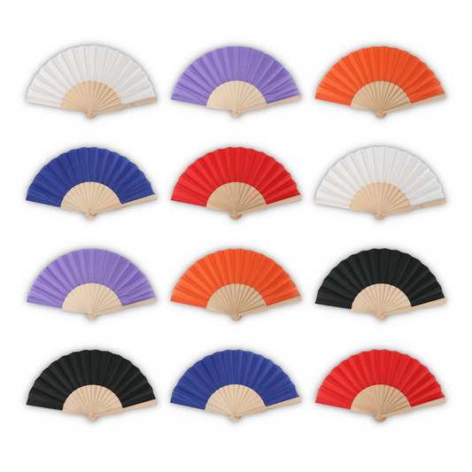 Home Universal ® Pack 12 Unidades Abanicos Madera con Tela Lisa 23cm, Detalles para los Invitados, Regalos de Boda, Fiestas, Comuniones y Otros Eventos - Mezcla de Color (12 Unidades)