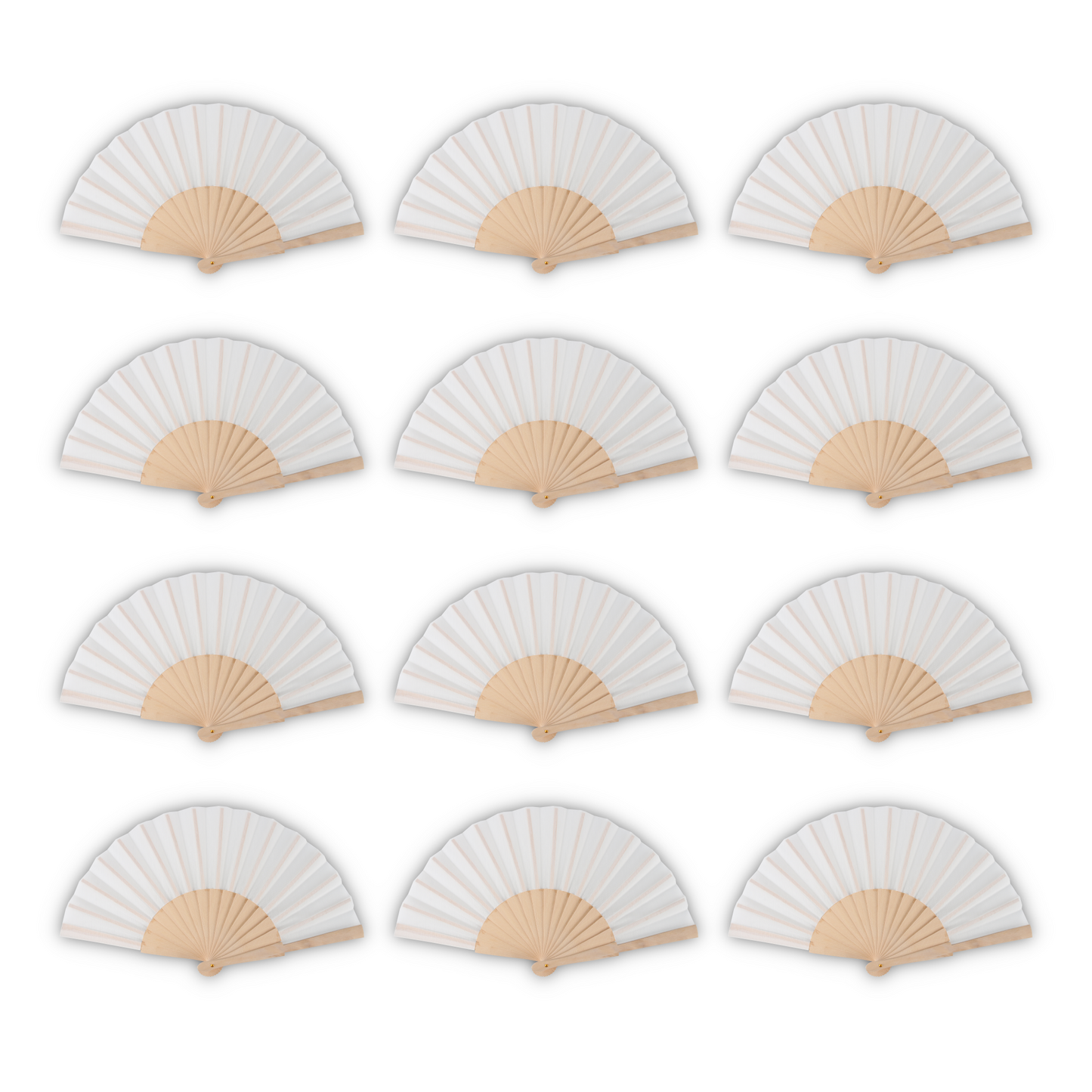 Home Universal ® Pack 12 Unidades Abanicos Madera con Tela Lisa 23cm, Detalles para los Invitados, Regalos de Boda, Fiestas, Comuniones y Otros Eventos - Blanco (12 Unidades)