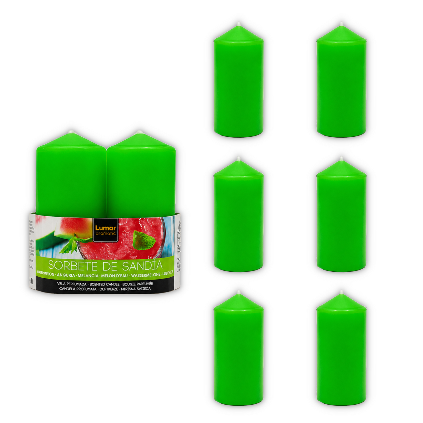Home Universal® 6 Velas Aromáticas Perfumadas, 9 Aromas Disponibles, 2 Tamaños Disponibles, Velas Decorativas para Hogar, Relax, Spa y Aromaterapia (VERDE SANDIA Ø47 × 110 mm)