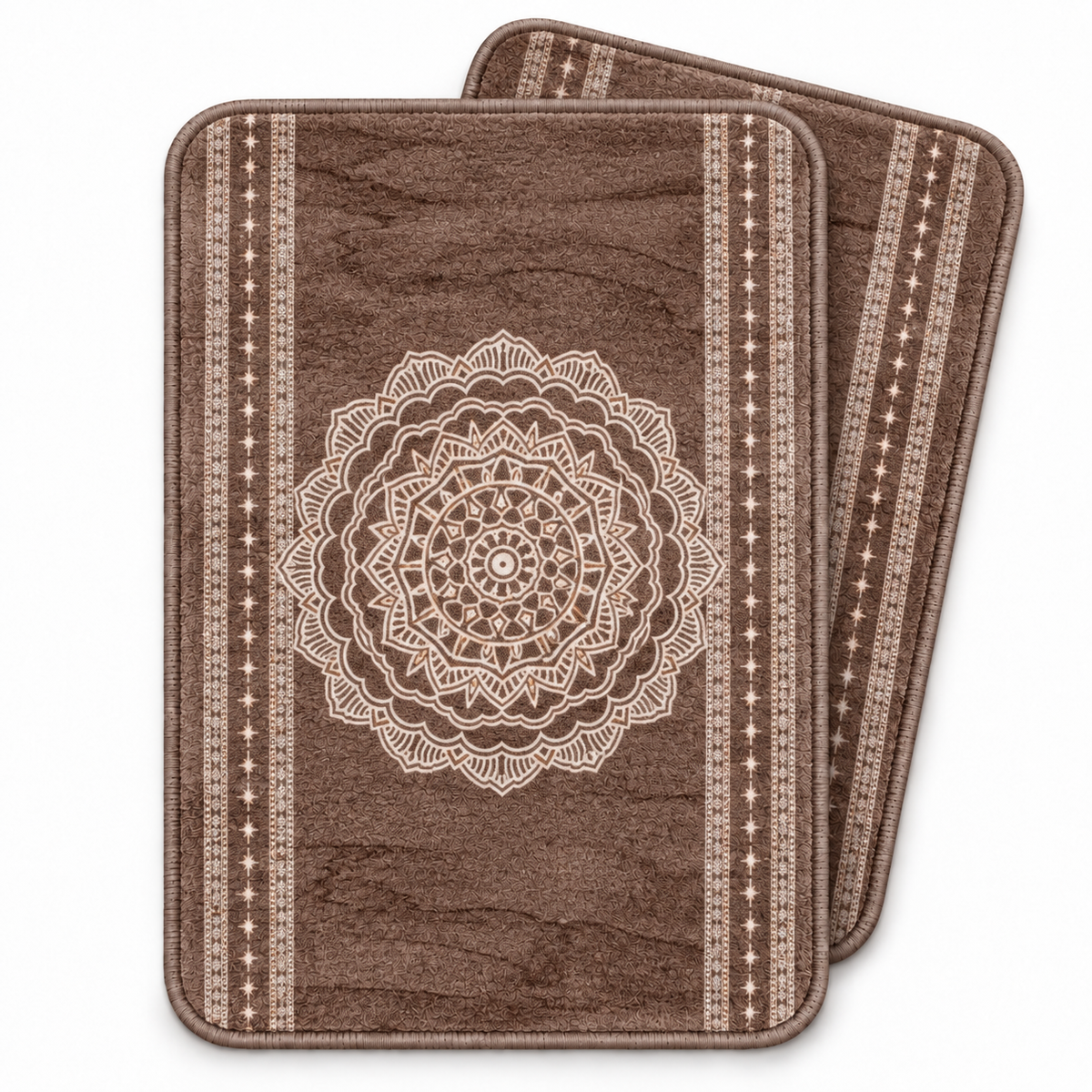 Home Universal® 2 Alfombras de Baño Absorbentes y Antideslizantes, Alfombrillas Suaves con Base de Goma, Lavables a Máquina, para Ducha, Bañera y Lavabo (Mandala Marrón, 40 x 60 cm (Rectangular))