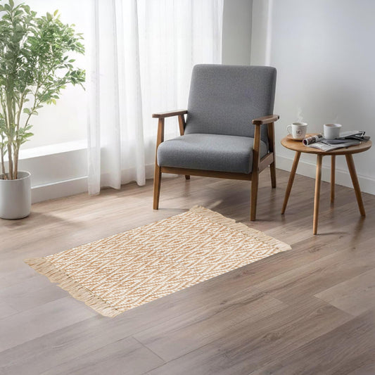 Home Universal® Alfombra Jarapa de Algodón Lavable | Diseño Geométrico Artesanal | Decoración Boho Mediterránea para Salón, Dormitorio, Pasillo y Cocina | Suave, Ligera y Resistente | Rombos Relieve