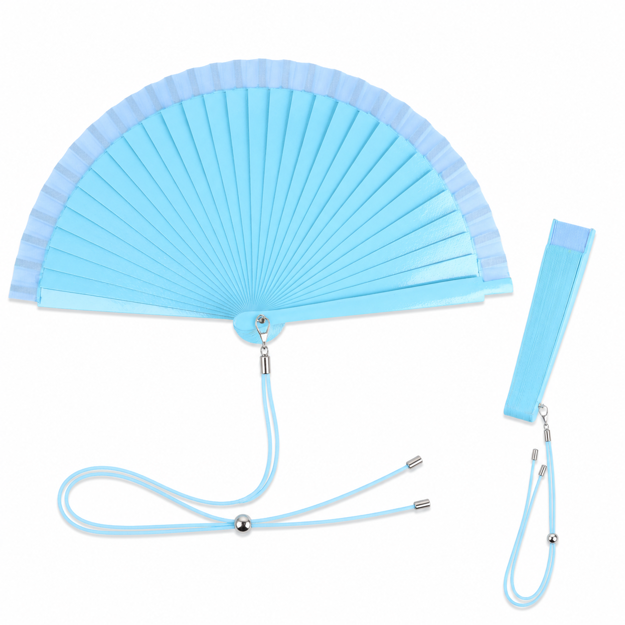 Home Universal® Pack de 1/2 Abanicos de Madera Lacados, Disponibles en Varios Colores y Tamaños, Abanico Flamenco Español para Bodas, Ferias, Fiestas, Comuniones y Eventos (19 cm, Azul Marino)