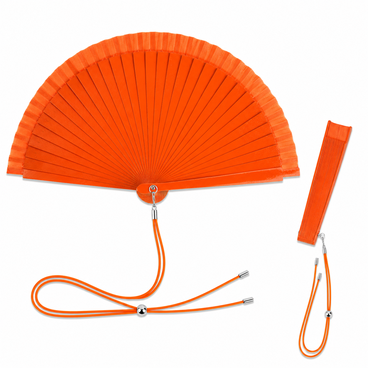 Home Universal® Pack de 1/2 Abanicos de Madera Lacados, Disponibles en Varios Colores y Tamaños, Abanico Flamenco Español para Bodas, Ferias, Fiestas, Comuniones y Eventos (19 cm, Naranja)