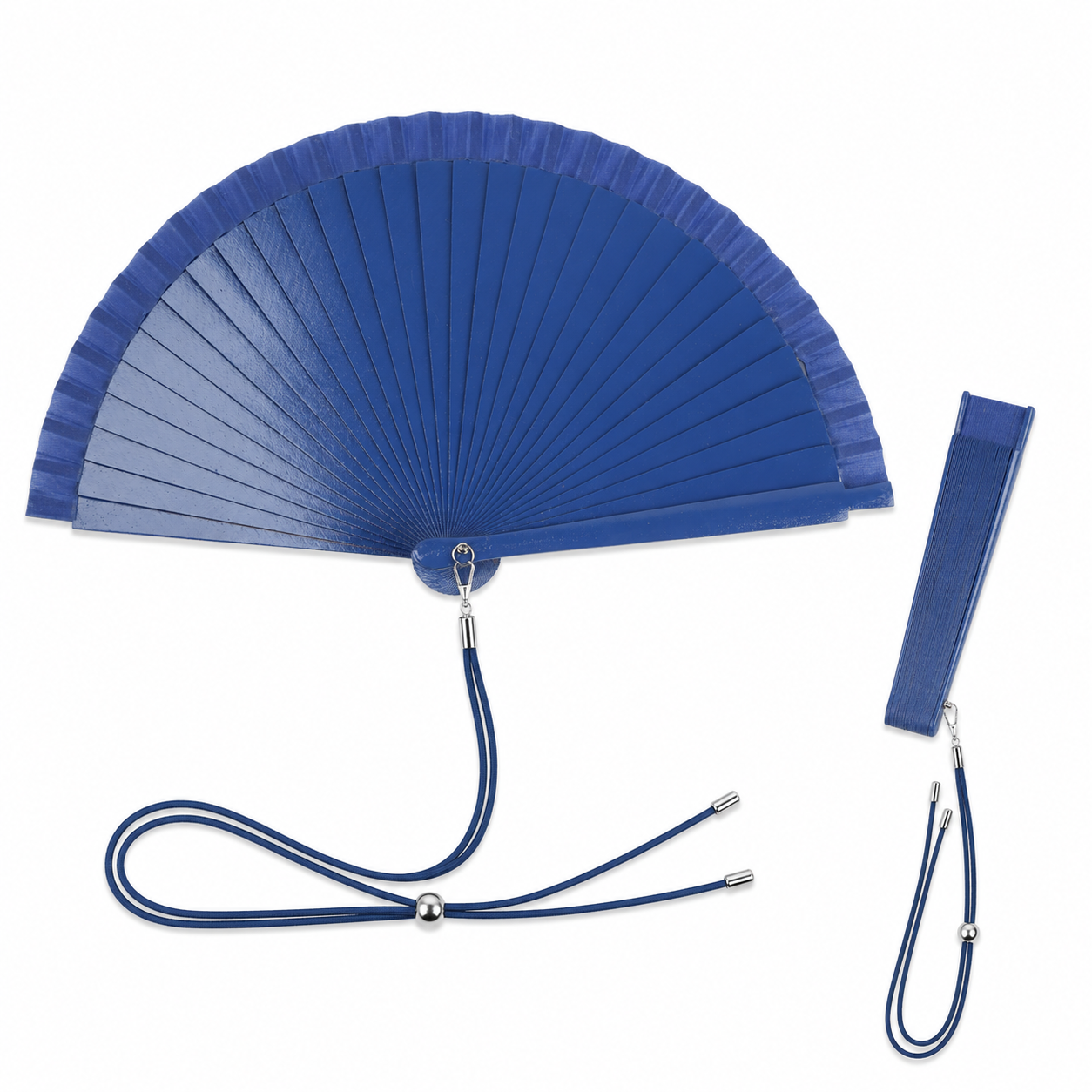 Home Universal® Pack de 1/2 Abanicos de Madera Lacados, Disponibles en Varios Colores y Tamaños, Abanico Flamenco Español para Bodas, Ferias, Fiestas, Comuniones y Eventos (19 cm, Azul Oscuro)