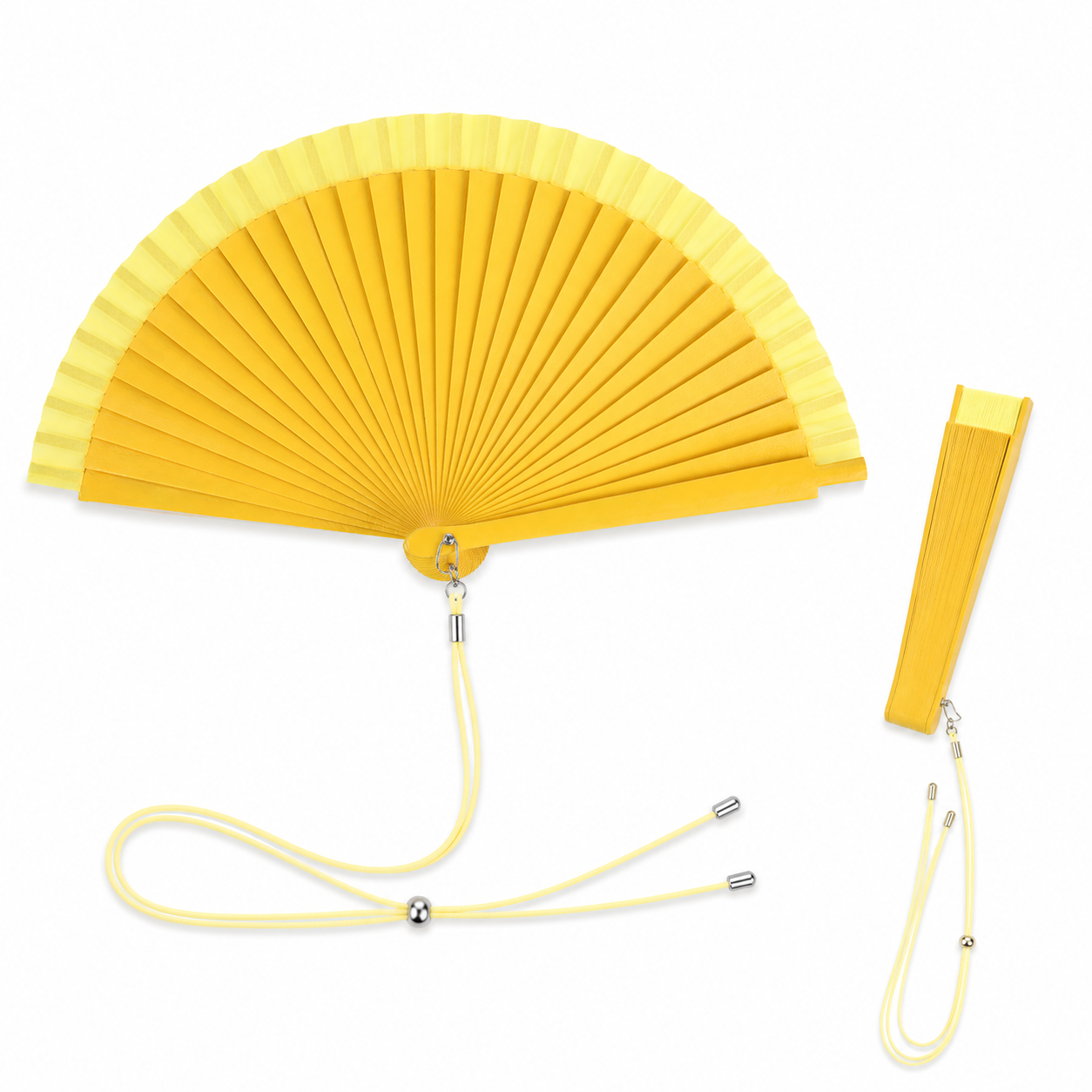 Home Universal® Pack de 1/2 Abanicos de Madera Lacados, Disponibles en Varios Colores y Tamaños, Abanico Flamenco Español para Bodas, Ferias, Fiestas, Comuniones y Eventos (19 cm, Amarillo)