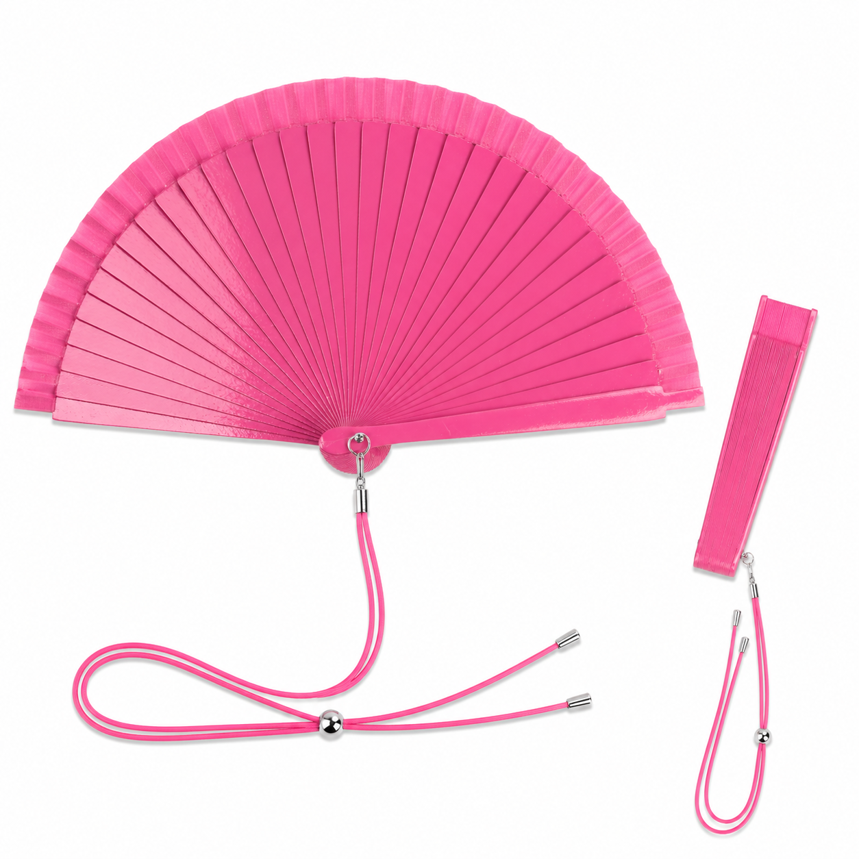Home Universal® Pack de 1/2 Abanicos de Madera Lacados, Disponibles en Varios Colores y Tamaños, Abanico Flamenco Español para Bodas, Ferias, Fiestas, Comuniones y Eventos (19 cm, Rosa Fucsia )