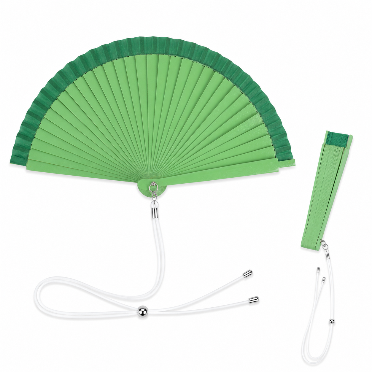 Home Universal® Pack de 1/2 Abanicos de Madera Lacados, Disponibles en Varios Colores y Tamaños, Abanico Flamenco Español para Bodas, Ferias, Fiestas, Comuniones y Eventos (19 cm, Verde Oscura)